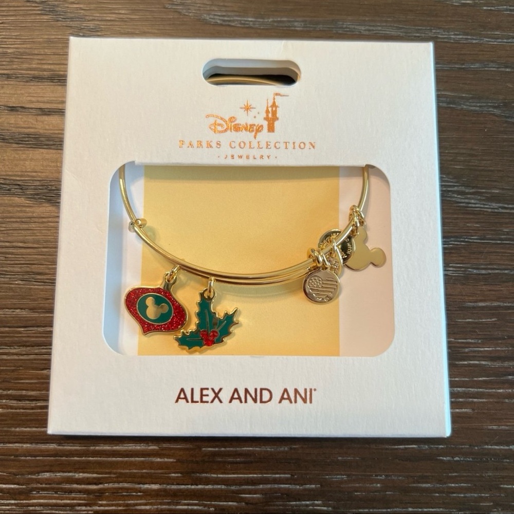 Disney Alex and Ani Christmas holly and Ornament Bracelet